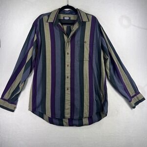 Vintage Knights Bridge Mens Striped Button Down Shirt Purple Green Cotton M